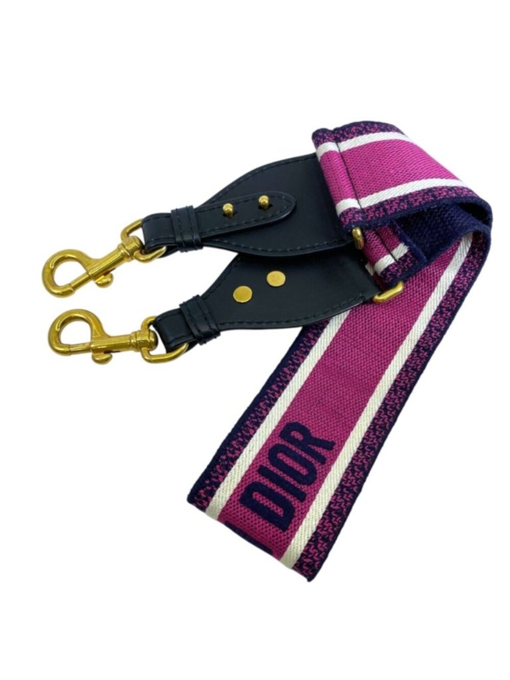 Dior Shoulder Strap Embroidery Bag Strap Canvas Leather Pink Black Gold